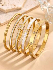 1pc/5pcs Hot-Selling Luxury Versatile Bracelet Collection, Niche Design, Stainless Steel, High-End Feel - Gold - View 1