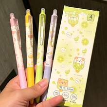 4pcs Lemon Popsicle Cat Quick-Dry Pens, Ins Style Highly Attractive Student Girl Heart Black Retractable Pens, Minimalist 0.5mm Refill - Multicolor - View 6