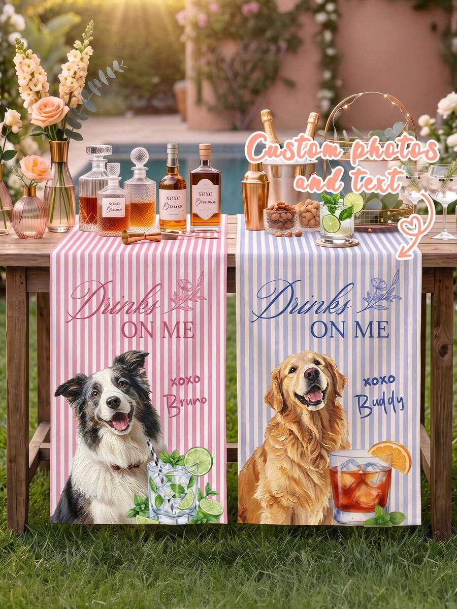 1pc Custom Pet Photo And Text Wedding Tablecloth, Using Pet Photo Personalized Dog Cat Wedding Tablecloth, Wedding Tablecloth - Multicolor - View 1