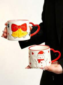 1pc Ceramic Mug, American/European Christmas Holiday Theme Cup, Embossed Snowflake/Christmas Tree/Gingerbread Man/Snowman/Bell 5 Pattern Options, Perfect Holiday Water Cup, Gift, Suitable For Coffee, Tea, Gift, Dishwasher - Multicolor - View 5