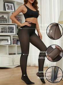 1pc 220g Women's Warm Leggings, Silk-Touch Fleece Lined Tight Pants For Spring, Autumn, Winter Daily Wear - Multicolor - View 3