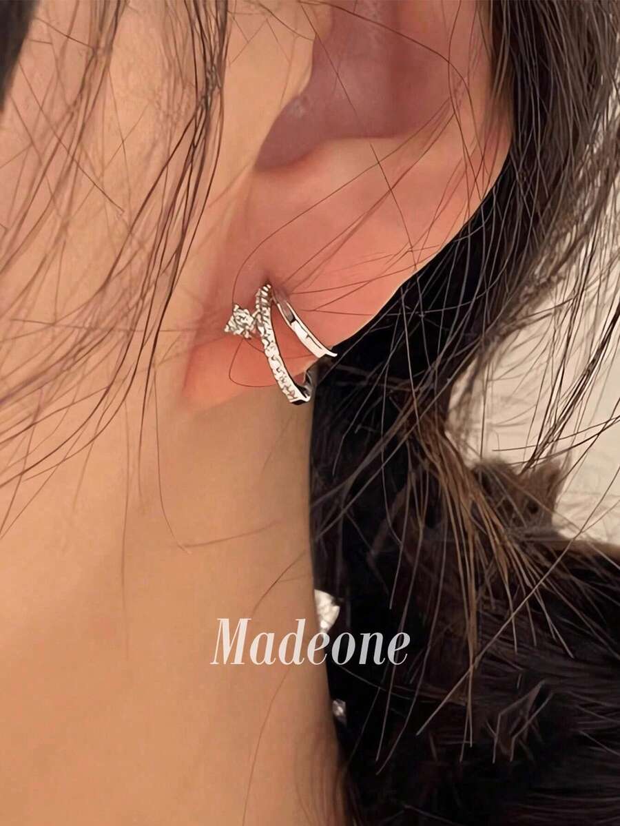 MADEONE 1 Pair Sparkling Zirconia Stud Earrings For Women, Suitable For Daily Wear, Wedding Party, Birthday Anniversary Jewelry Gift - Silver - View 1
