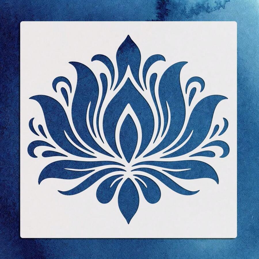 1pc Lotus Bloom Stencil, Zen Plant Reusable Washable Painting Hollow Template, Suitable For Fabric, Wall, Furniture, Glass, Scrapbooking, Diary Card Making.