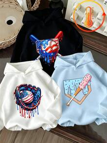 3pcs-Tween Boy 3 Pieces Set Fun Print Sweatshirt, Warm And Comfortable Thermal Lined Hooded Pullover Sweatshirt For Autumn/Winter - Black - View 1