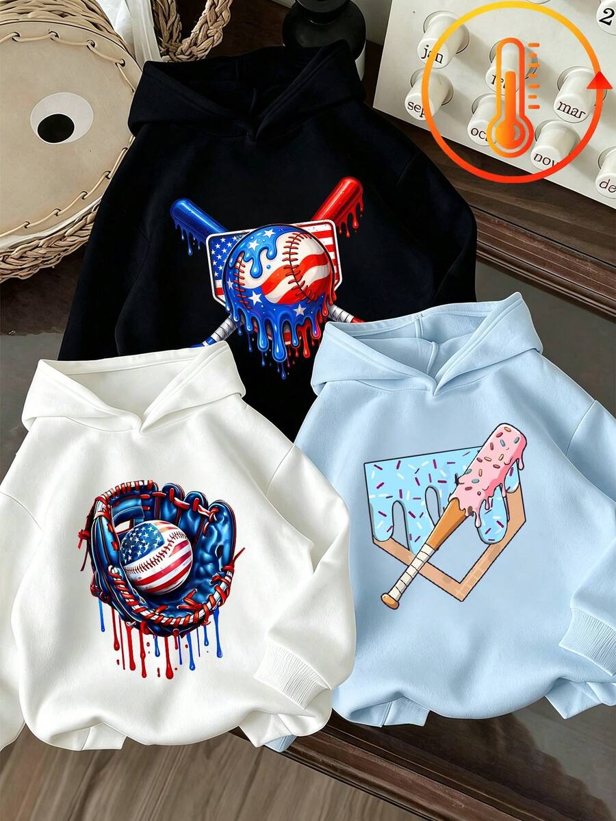 3pcs-Tween Boy 3 Pieces Set Fun Print Sweatshirt, Warm And Comfortable Thermal Lined Hooded Pullover Sweatshirt For Autumn/Winter - Black - View 1