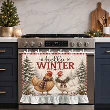 1PC Christmas Curtain, Country Style Plaid Chicken, Hello Winter Oven Skirt Window Curtain, Suitable For Holiday Dining Kitchen Decor, Snowy Tree Winter Christmas Kitchen Oven Stove - Multicolor - View 9