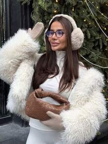 1pc Winter Ear Muffs & Gloves Set, Includes 1pc Women's Foldable Warm Ear Muffs And 1pc Plush Faux Fur Headband, Designed For Winter Use - Multicolor - View 1