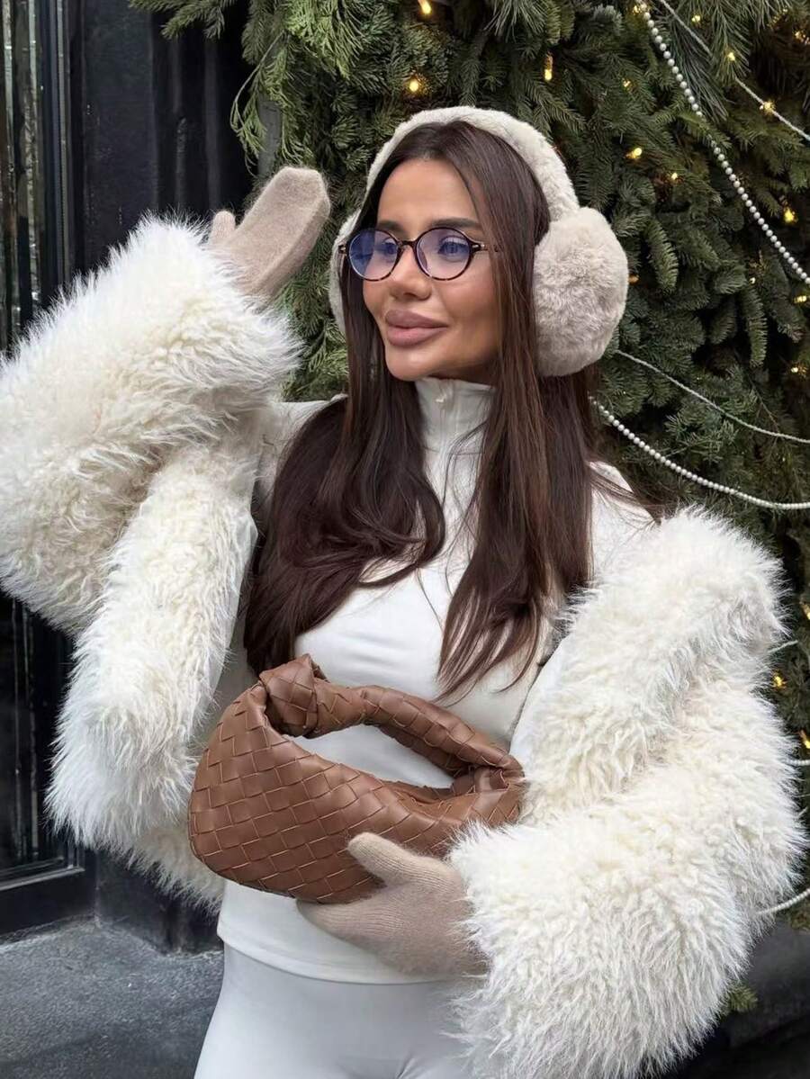 1pc Winter Ear Muffs & Gloves Set, Includes 1pc Women's Foldable Warm Ear Muffs And 1pc Plush Faux Fur Headband, Designed For Winter Use - Multicolor - View 1