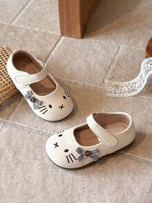 1 Pair Girls' Cartoon Embroidered Mary Jane Shoes, Hook And Loop Soft Sole Non-Slip Low Vamp Casual Versatile Princess Shoes - Beige - View 5