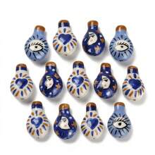 6pcs Hand-Painted Ceramic Beads - Mixed "Evil Eye", Heart And Moon Patterns, Vertical Hole Decorative Beads; Suitable For DIY Bracelets, Necklaces And Bohemian Style Jewelry Making. - Color Mixing - View 2