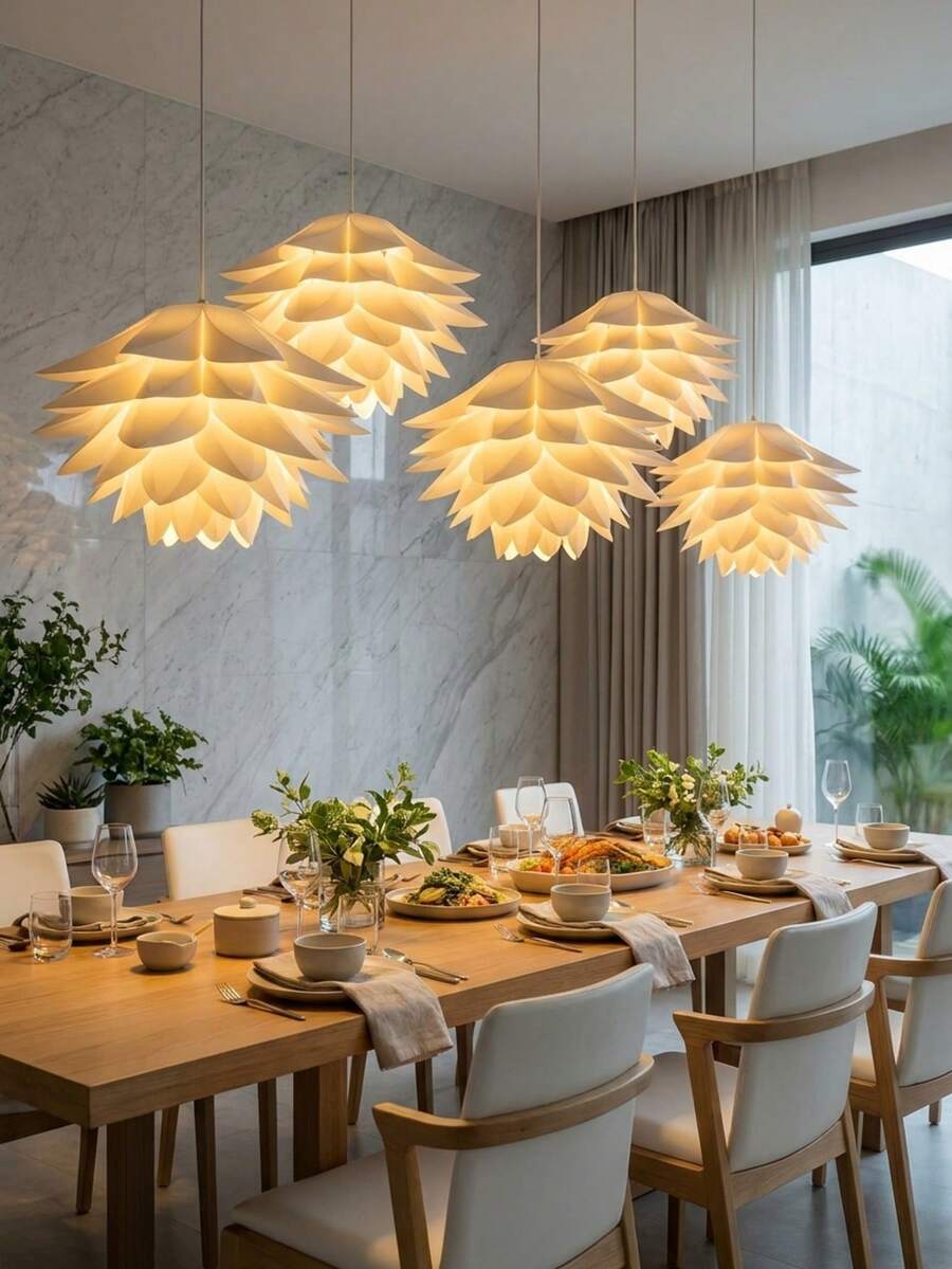 20 Inch (50cm) Pendant DIY IQ Puzzle Lotus Lampshade Set, With 15ft Hanging Cord (White) - Semicircle - View 1