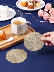 6-30pcs Gold PVC Round Coasters, Minimalist Style Coffee Cup Coasters, Washable, Easy To Clean, Wipeable, Non-Slip, Heat-Resistant, Suitable For Room Decor, Table Decor, Home Decor, Party Decor, Suitable For Holidays, Parties, Gatherings, Birthdays, Weddings, Gifts, Presents, Dinner Parties, Outdoor, Picnics. - Gold - View 1