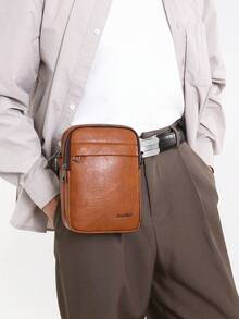 Retro PU Men's Small Crossbody Bag, Lightweight, Simple, Not Bulky, Daily Commuting, Mobile Phone, ID, Shoulder Bag - Brown - View 6