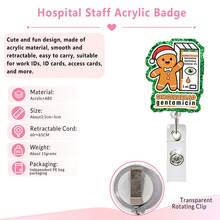 1 Acrylic Retractable Name Tag Scroll With Designs Of "Christmas-Themed Medicine, Gingerbread Men, Sugar Cookies, And Fruitcake" | Perfect For Teachers, Doctors, And Nurses | Office Gift | Acrylic Name Tag Holder - Multicolor - View 3