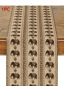 Bohemian Vintage Elephant Geometric Table Runner, Dining Tablecloth, Exotic Farmhouse Aesthetic Party Home Decor - Multicolor - View 11