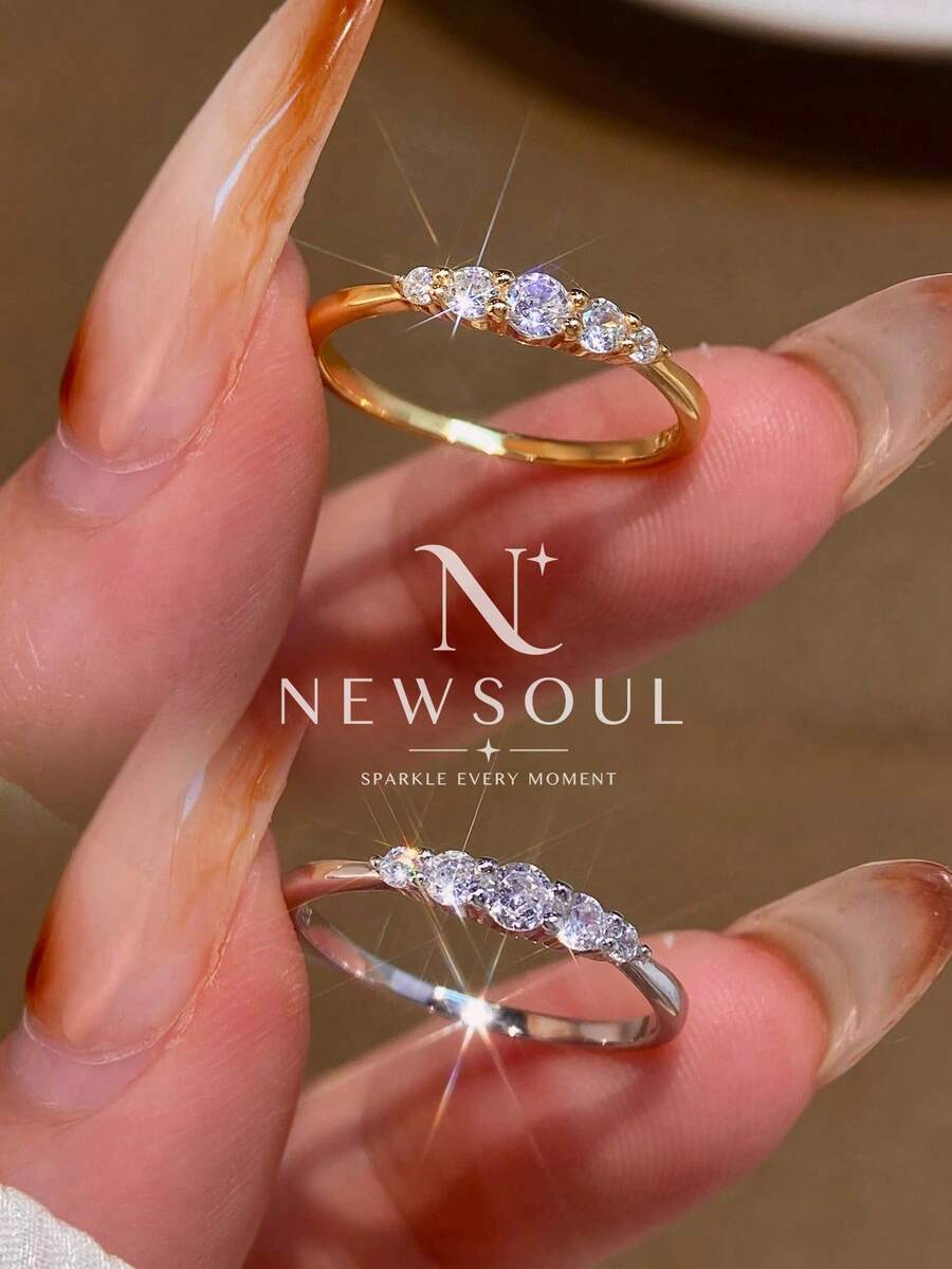 1件 S號 訂婚/婚禮戒指,鑲嵌5顆閃亮鑽石,浪漫優雅,女性新娘珠寶禮物 - 戒指 - 查看 1