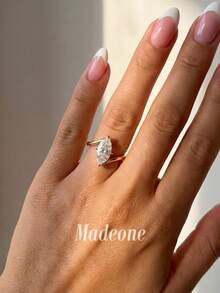 MADEONE 1pc Sparkling Zirconia Marquise Twisted Four-Prong Ring, Women's Engagement Wedding Party Daily Wear Anniversary Jewelry Gift - Gold - View 4