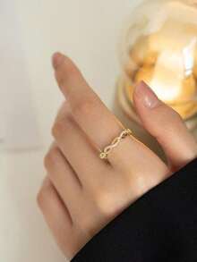 1pc Copper Vintage Fashion Braided Twisted Open Ring, Delicate Elegant Versatile Finger Ring Suitable For Girls Daily And Holiday Wear - Gold - View 3