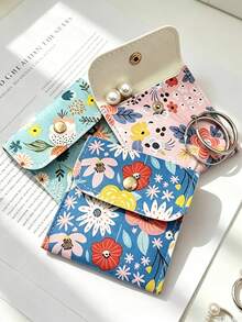 10/5/1pc New Printed Faux Leather Jewelry Bag With Snap Button - Luxury Gift Bag For Earrings, Necklaces, Bracelets And Rings Storage - Multicolor - View 6