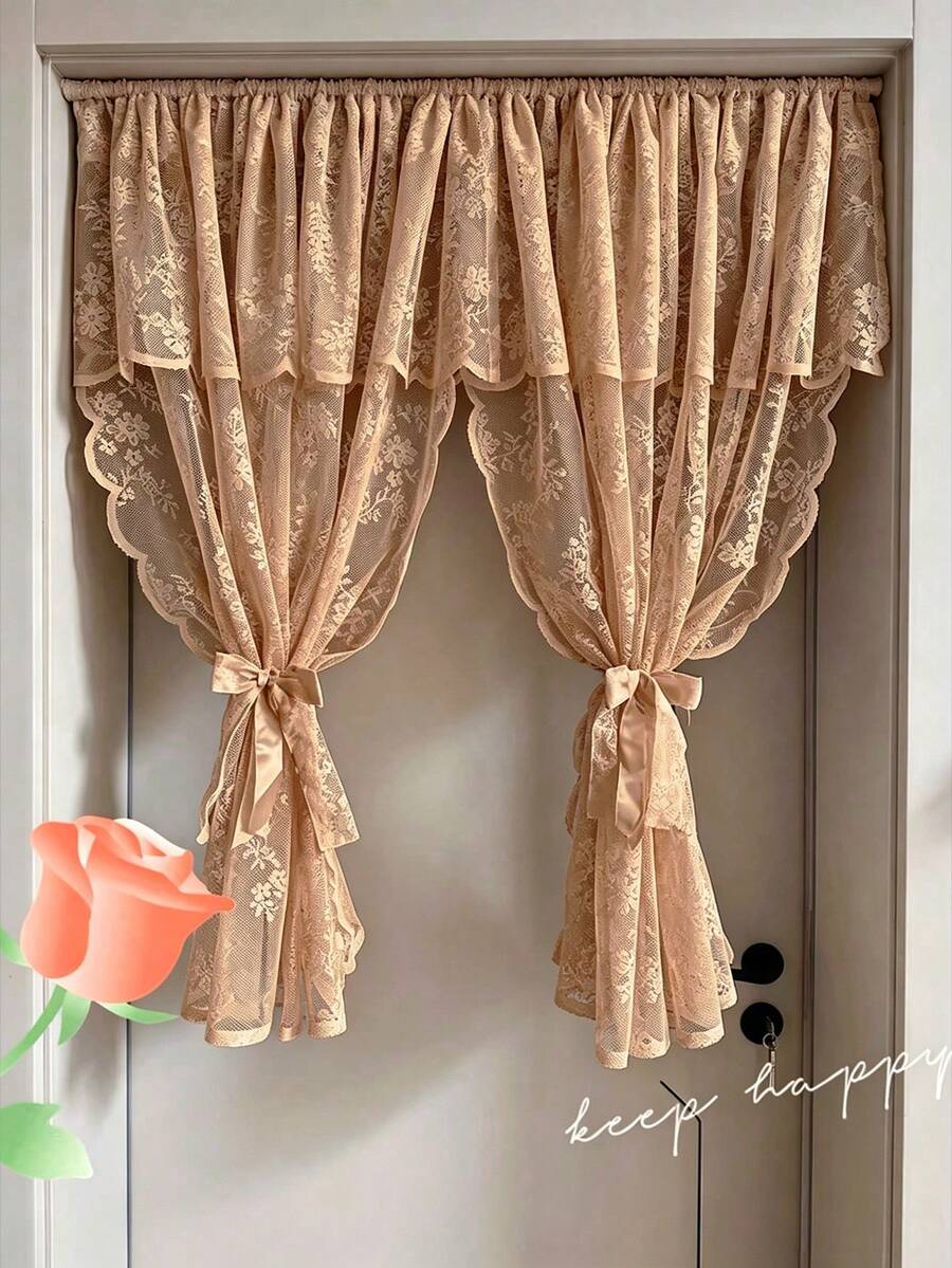 1pc White Lace Curtain Header Trim No-Drill Sheer Curtain Suitable For Kitchen, Bedroom, Window Sill, Door Curtain Princess Style Sheer Curtain (Tieback Not Included) - Multicolor - View 1