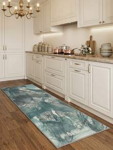 1 Buah Karpet Panjang Gaya Modern Abstrak Motif Tinta Biru-Abu-abu, Gaya Cat Air Abstrak, Bahan Kasmir Imitasi, Bentuk Persegi Panjang Asimetris dengan Tekstur Alur dan Detail Blok Warna Gradien, Dapat Dicuci dengan Mesin, Selimut Samping Tempat Tidur, Cocok untuk Lorong, Koridor, dan Dapur, Dekorasi Rumah Sepanjang Musim - MultiWarna - View 2