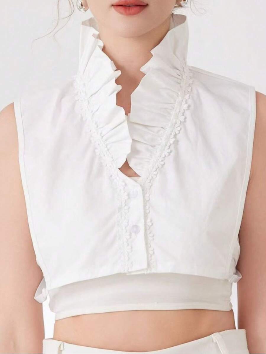 Women's Detachable Fake Collar, Decorative Accessory, Ruffle Lace Edge Stand Collar, Suitable For Coats, Sweaters, Cardigans, Shirts, Perfect For Women's Daily, Business, Office And Dating Outfits - White - View 1
