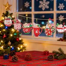 12pcs Christmas Diamond Art Keychain Set, Colorful Coffee DIY Gem Painting Keychains, Full Crystal Rhinestone Stickers, Suitable For Christmas Craft Supplies - Red - View 3