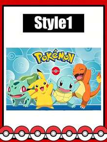 asmodee Pokemon Cartoon Birthday Background Banner, 4 High-Definition Digital Prints, Halloween, Christmas, Holidays, Daily Party Wall Decoration Atmosphere-Enhancing Banner Props - Multicolor - View 14