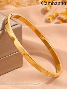 Camhanno 3pcs/1pc Stainless Steel & Copper 18K Gold Plated Lucky Bead Bracelet, Full Rhinestone Round Ball & Gold Bead Linked Design, Symbolizing Good Luck, One-Piece Molded Craftsmanship, Durable, Versatile For Daily Commute, Flattering To Hands - Gold - View 3