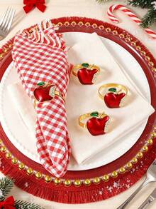 6/12pcs Christmas Apple Napkin Rings, Suitable For Christmas Restaurant Table Decor, Christmas Napkin Rings, Suitable For Christmas Table Decor Napkin Rings, Christmas Napkin Holders, Christmas Napkin Stands, Christmas Party Napkin Rings - Multicolor - View 3