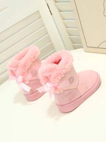 Baby Girls' Thermal Lined Warm Bow Soft Sole Comfortable Ankle Boots, Suitable For Autumn/Winter Snow - Pink - View 2