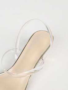 Chic Daily Light Gold Transparent PVC Slingback Sandals, Dual Clear Straps Square Toe Flared Mid‑Heel Dressy Shoes For Date Night Party - Clear - View 10