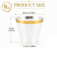 25pcs Transparent Cold Drink Cups 9oz Gold Rim Premium PS Cups Heavy Duty Party Drinkware Wedding Catering Supplies - Gold - View 2