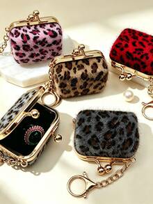1pc Flocked Leopard Print Mini Jewelry Storage Bag, Portable Coin Purse Earphone Bag, Mini Travel Ring Box Travel Jewelry Box Cosmetic Storage Box, Women's Earring/Ring/Necklace/Bracelet Storage Box, Mini Wallet - Flocked Leopard Print Jewelry Box - View 5