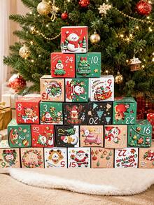 24Pcs/1pc Christmas Advent Calendar Gift Boxes, 24 Days Countdown Calendar Paper Packaging Box, DIY Countdown Empty Advent Calendar With Santa Claus And Reindeer Patterns, For Christmas Party Favors, Christmas Gifts, Winter Christmas Decoration - View 3