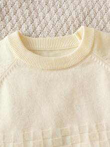 2pcs/Set Boys Simple 3D Checkerboard Pattern Crew Neck Long Sleeve Knit Sweater And Knit Pants, Casual Versatile Outfit For Daily Wear, School, Spring, Autumn, Winter - Apricot - View 3