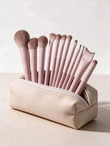 13Pcs Makeup Brushes Set With Zipper Storage Bag,Soft Synthetic Bristles Professional Full Face Eye Makeup Brush Kit For Foundation Blush Eyeshadow Concealer,Beginner Friendly Cosmetic Tool - Baby Pink - View 3