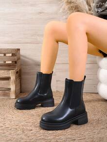 Women's Ankle Boots Autumn/Winter Boots Hot-Selling Thick Sole Slim Chelsea Boots - Black - View 4