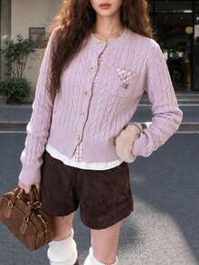 Women's Autumn/Winter Casual Minimalist Cute Knit Cardigan Jacket - Baby Pink - View 1