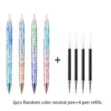 6pcs Gradient Crystal Click Neutral Pens 0.5mm Fine Tip, Quick-Dry Ink, Comfortable Grip, Highly Attractive Transparent Water Ripple Barrel, Minimalist Ins Style, Smooth Writing, Suitable For Note-Taking, Office Records, Bullet Journaling, Daily Writing - Rectangle - View 7