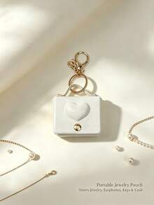 1pc Faux Leather Heart-Shaped Mini Jewelry Storage Bag, Portable Earphone Bag Keychain Hanging, Mini Travel Ring Box Travel Jewelry Box Cosmetic Storage Box, Women's Earring/Ring/Necklace/Bracelet Storage Box, Mini Wallet, Birthday Gift - Heart-shaped Solid Color Small Bag - View 9