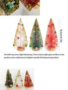6pcs Set Artificial Three-Color Bell Christmas Tree, Bottle Brush Christmas Tree With Wooden Base, Christmas Decoration, Christmas Party Home Desktop Handmade Decor, Winter Holiday Decoration, Christmas Table Centerpiece - Multicolor - View 10
