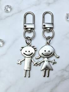 2pcs Smiling Couple Theme Keychain - Suitable As Keychain | Backpack Clip | Car Key Chain Pendant | Bag Charm | Decorative Item | Perfect Gift For Couples - Multicolor - View 2