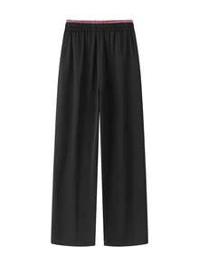 NBCT Women's Vintage Relaxed Plaid Colorblock Drawstring Waist Casual Pants, Versatile For Home, Leisure, Commute And Daily Wear - Black - View 3