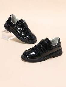Spring/Autumn New Children's Flat Shoes Glossy Hook-And-Loop Unisex Student Campus Performance Shoes - Black - View 3