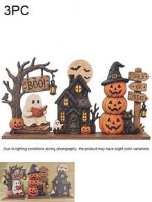 Set Dekorasi Halloween 3 Buah: Hantu Membaca, Rumah Hantu, dan Dekorasi Kucing ; Dekorasi Meja Gaya Vintage; Cocok untuk Dekorasi Pesta di Rumah - MultiWarna - View 2