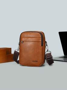 Retro PU Men's Small Crossbody Bag, Lightweight, Simple, Not Bulky, Daily Commuting, Mobile Phone, ID, Shoulder Bag - Brown - View 3