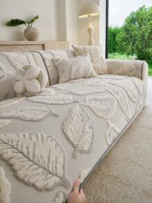 1PC New Banana Leaf Pattern Plush Velvet Jacquard Sofa Cushion – Pet-Friendly & Stain-Resistant Non-Slip Seat Pad Cover, Machine Washable, Durable, Dustproof, Multi-Purpose Sofa Protector Decorative Cover Mat - Light Grey - View 4