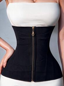 Zipper Waist Cincher Women Tummy Control Body Shaper Slimming Trainer Outerwear Black - Black - View 1