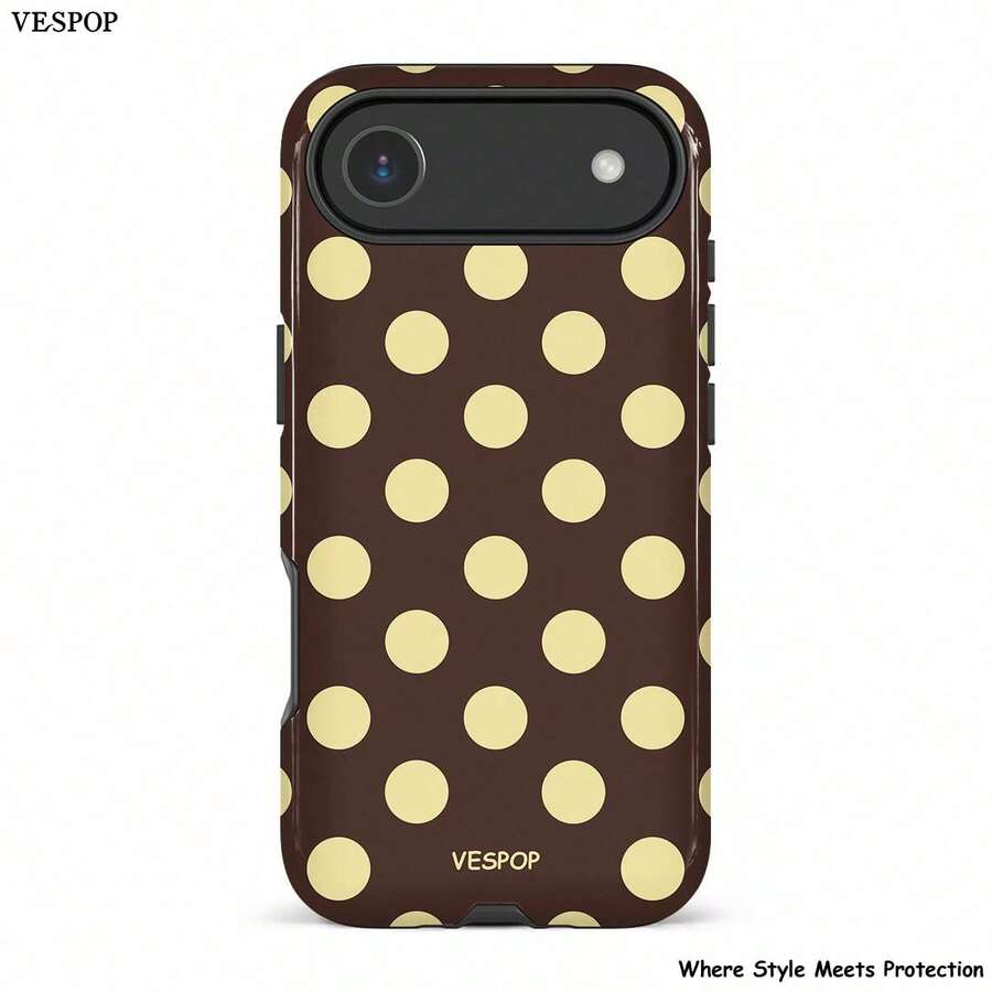 VESPOP Brown And Yellow Polka Dot Phone Case - Shock-Proof Phone Case, Suitable For IPhone 17/16/15/14/13/12/11 Pro Max/Pro Plus/12 Mini/13 Mini, Suitable For Galaxy S26 S25 S24 S23 S22 S21 Plus Ultra Phone Case. - Brown Base With Yellow Dots - View 1